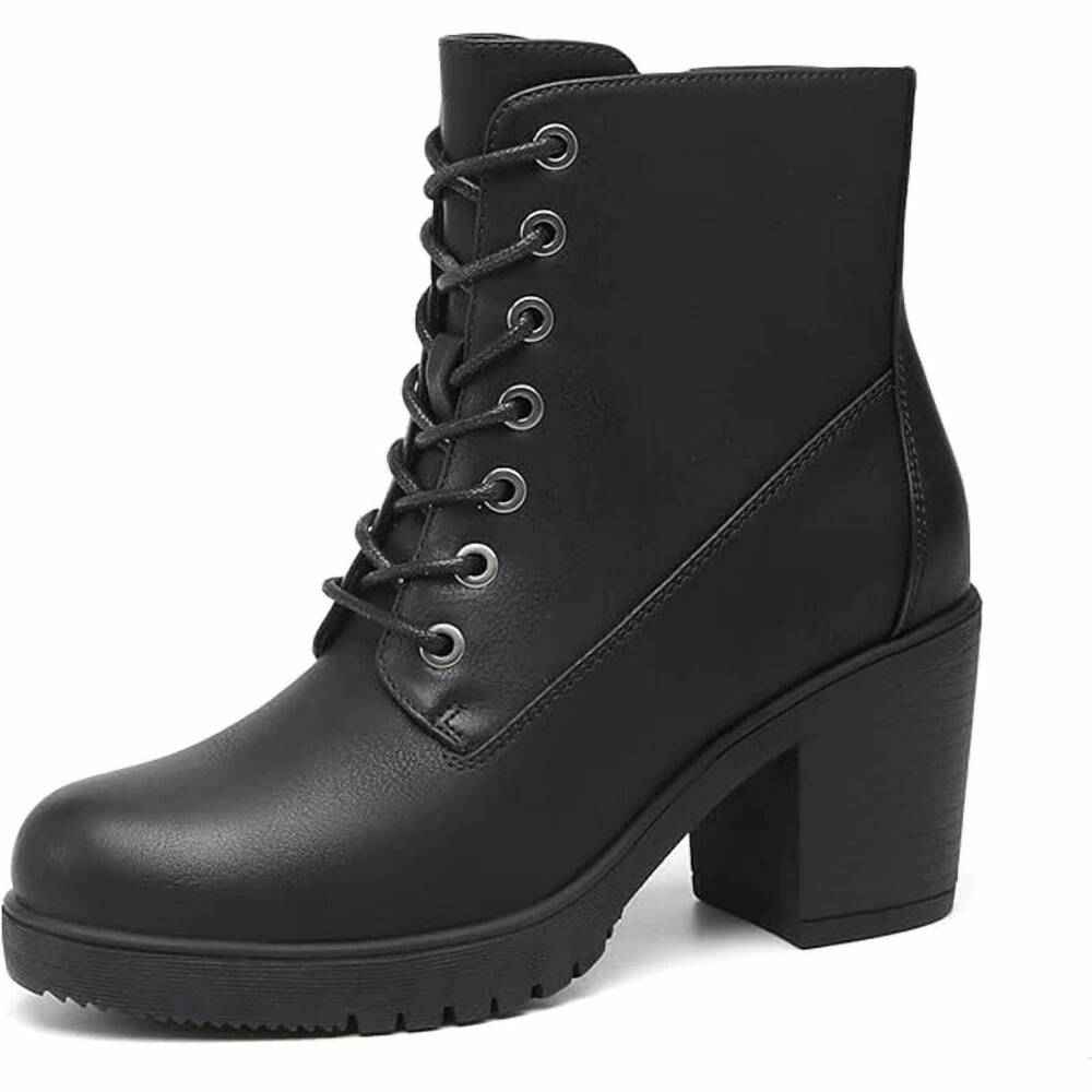 NEW TYNDALL women's chunky heel ankle boot round toe size zip shoes in black